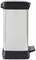 Silver-coloured, rectangular bin with a black lid and a foot-operated mechanism located on the bottom right. Perfect for kitchens or offices.