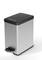 Grey rectangular waste bin with a black lid and foot pedal on a white background.