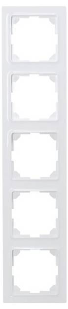 Five-way frame in white for sockets or switches, vertically arranged. Suitable for integration into electrical installations.