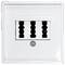 White triple socket with a switch in the middle, suitable for various electrical devices.
