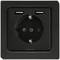 Black socket with two integrated USB ports on the top surface, suitable for simultaneous charging and power supply.