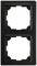 Black double frame for two power sockets. Rectangular shape with vertical arrangement of openings.