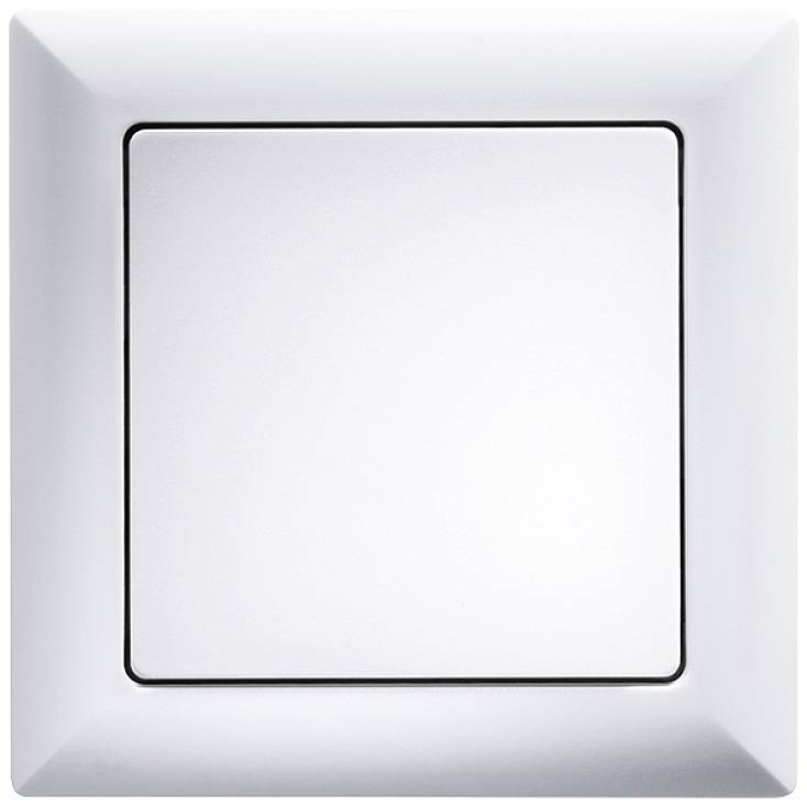 Light switch in the off position, rectangular, white, with a simple design.