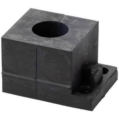 Black square plastic block with a round hole in the centre and two mounting holes on one side.<br><br>Note: This translation uses British English spelling (centre, mounting) while preserving the original technical description.