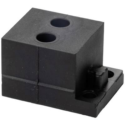 A rectangular, black plastic block with two round openings on the top surface and a smaller side mounting point.