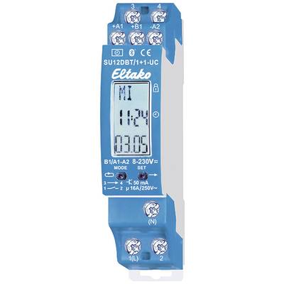 A blue electronic device with an LCD screen displays the date and time: Monday, 03:05. It has ports and a brand imprint.