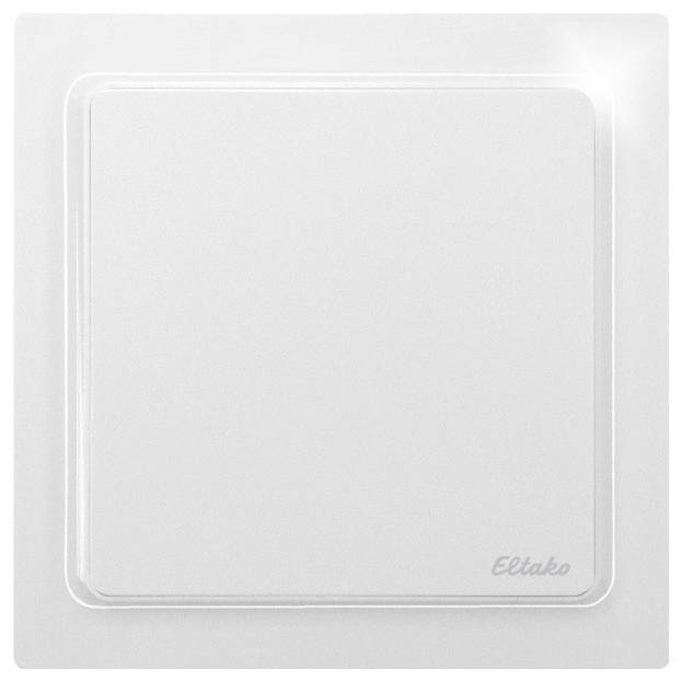 A white light switch with rounded corners and a small 'Eltako' logo in the bottom right corner.