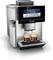 Coffee machine with a programmable display showing a selection of coffee specialities. Two filled cups are positioned at the bottom.