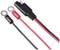 'Black and red cables with ring cable lugs and connector, suitable for battery chargers.'
