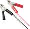 Two jump leads with cables, one red and one black, for jump-starting car batteries.