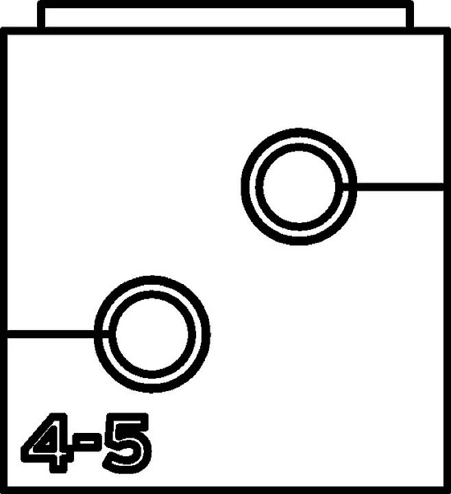 Square diagram with two circles and the number '4-5' in the bottom left corner.