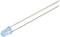 A blue LED light with two long metal legs, displayed on a white background.