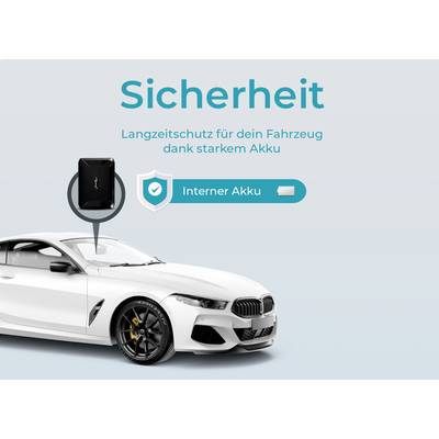 White car with text 'Safety: Long-term protection for your vehicle thanks to a powerful battery.' Graphic shows 'Internal Battery'.