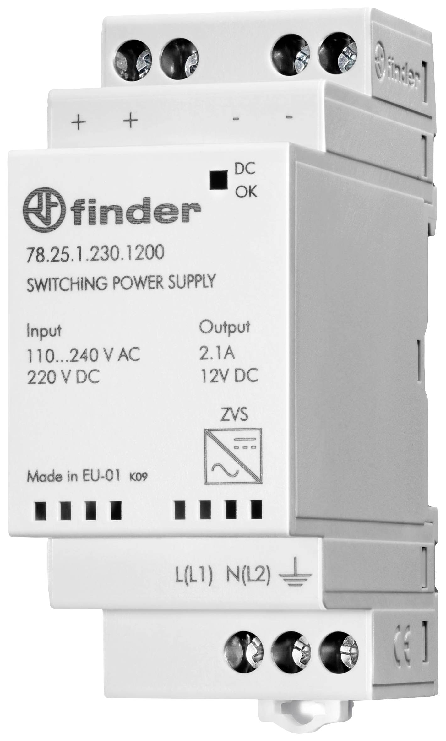 Image of Finder 78.25.1.230.1200 Rail mounted PSU (DIN) 12 V DC 2.1 A 25 W Content 1 pc(s)