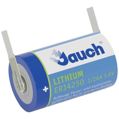 Lithium Battery ER14250 by Jauch, 3.6V, with warning: 'Warning: Fire and explosion hazard. Do not recharge.'