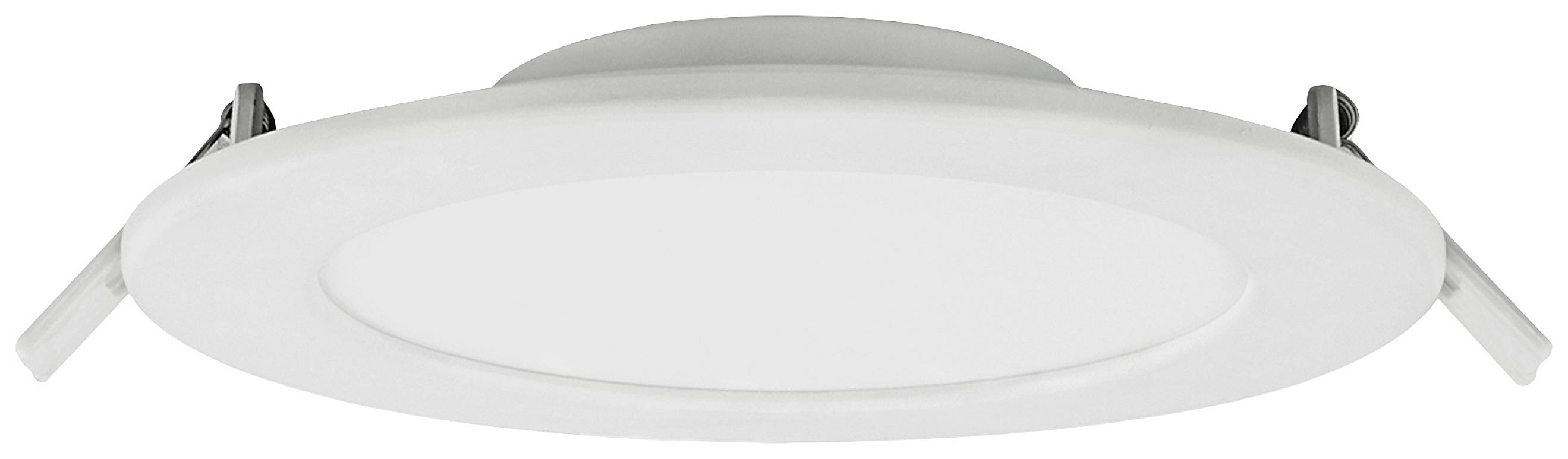 A round, flat LED ceiling spotlight in white with two side mounting brackets.