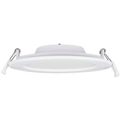 A round, white LED ceiling spotlight with mounting brackets on the sides, suitable for installation in suspended ceilings.