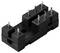 A black, rectangular electronic connector with six metal pins evenly spaced, used for joining electrical circuits or components.
