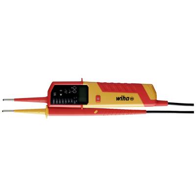 Voltage testing device with two probes, display and 'Wiha' marking, for measuring voltage.