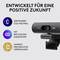 'Developed for a Positive Future' showcases a webcam with an emphasis on sustainability: carbon-neutral, recycled plastic, eco-friendly packaging.