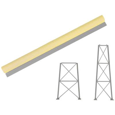 A diagonally positioned yellow pipe with two grey, triangular metal supports at its ends.