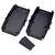 Two black plastic case halves side by side with rectangular foam inserts underneath, presumably for an electronics box.