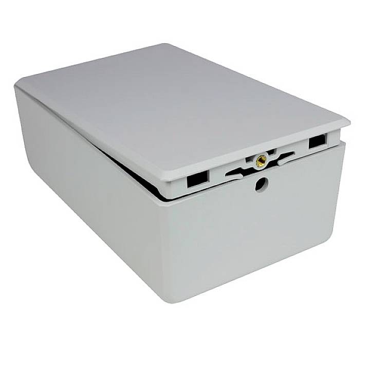 White rectangular plastic box with removable lid.
