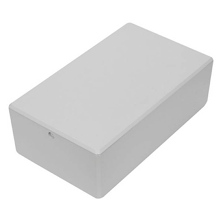 Grey rectangular casing with a smooth surface and rounded edges.
