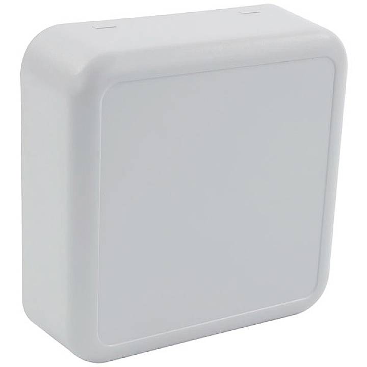 A rectangular, white plastic enclosure with rounded corners, possibly intended for electronic devices or installations.