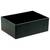 A rectangular, black, empty plastic box.