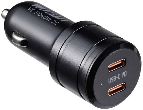 VOLTCRAFT VC-PD40W-2C USB charger 40 W 2x USB-C® Power Delivery Black Car USB Power Delivery (USB-PD)