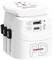 Travel plug adapter with USB ports and sliding switches for various country power sockets, SKROSS brand. Suitable for international use.