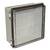 A rectangular, transparent enclosure with hinges, suitable for protecting electronic components.