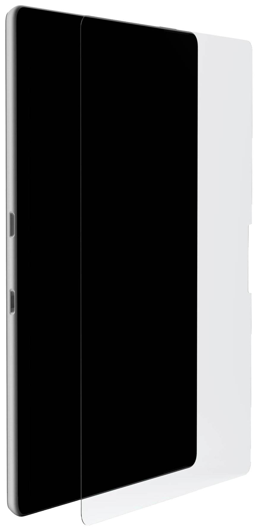 A rectangular, transparent protective glass that is placed over a smartphone screen. It is designed to protect the display from scratches.