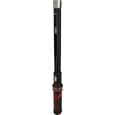 A black, cylindrical torque wrench with a red handle, suitable for precise tightening of screws in workshop environments.