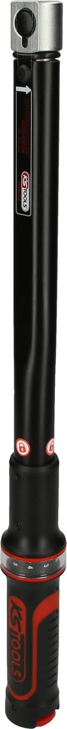 'Torque wrench with black handle and red detail, suitable for precise tightening of screws.'