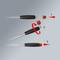 Shows the steps for attaching a red rubber part to a metal rod: 1. Remove, 2. Rotate, 3. Attach.