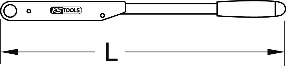 The drawing shows a torque wrench with a long handle. The KS Tools logo is visible on the left. Length marked with 'L'.