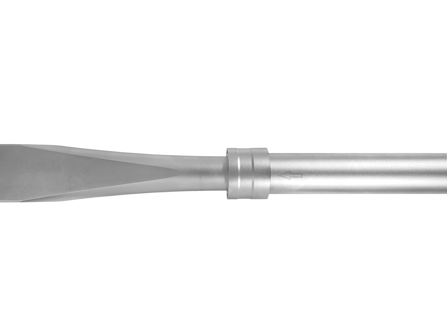 Silver chisel with a cylindrical handle, used for precise work in woodworking or stone carving.
