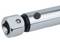 Close-up of a metallic tool handle with a matte knob, likely a torque tool.