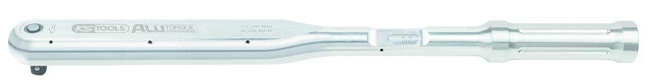 Metal torque wrench for precise adjustment and control of torque during assembly work.