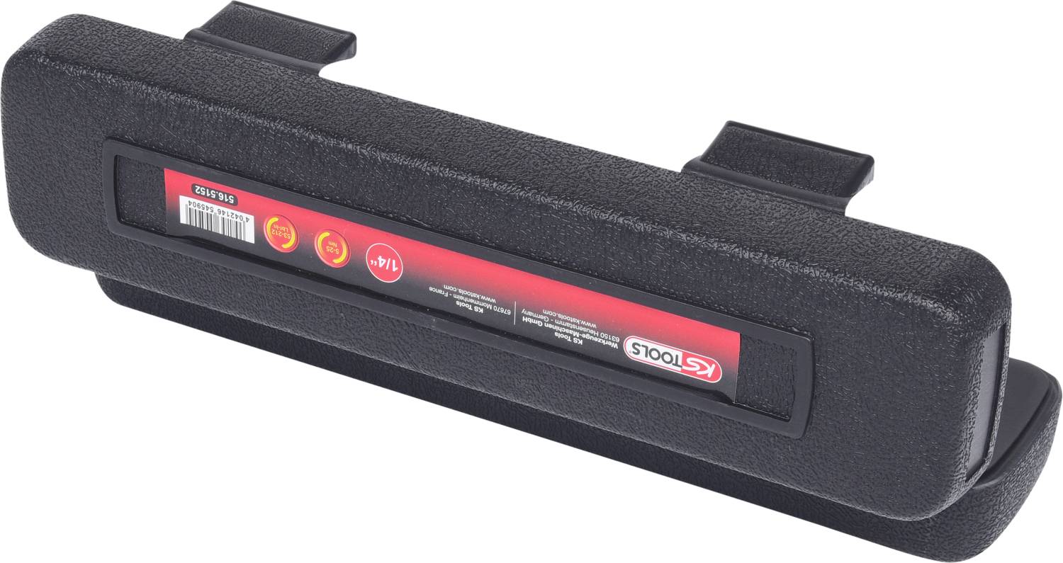 A black automotive tool holder with a red label and barcode. Contains symbols for heat resistance and reinforcement features.