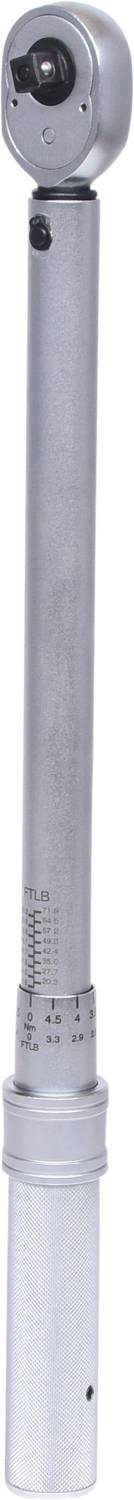 Metal torque wrench with adjustable scale for precise measurement and tightening of screws.