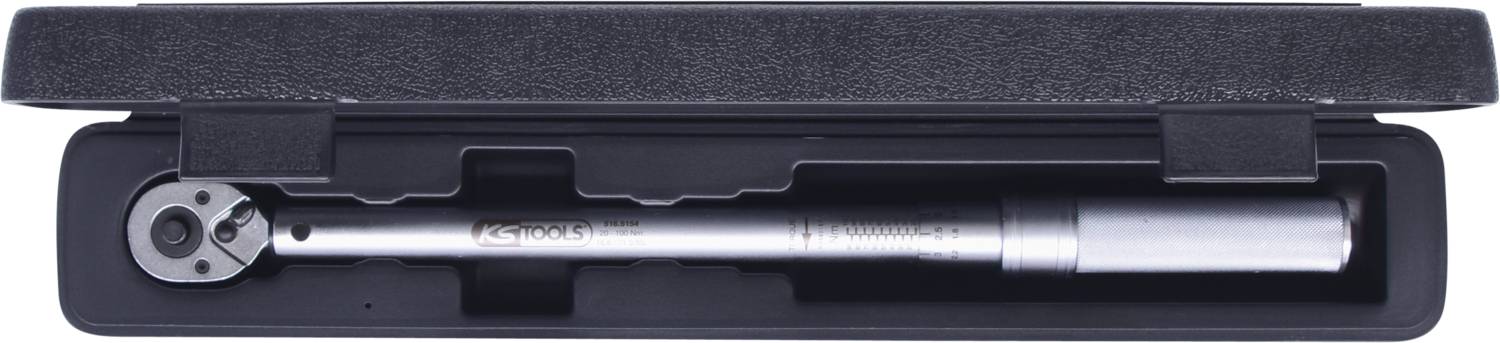 Torque wrench in a black case, ready for use in mechanical work or tightening screws.