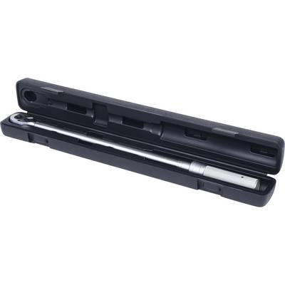 Torque wrench in an open, black plastic case. The tool has a long, silver handle.