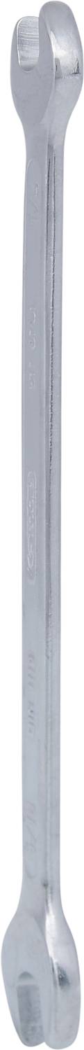 A silver-coloured, double-ended spanner with open jaws, suitable for tightening or loosening nuts and bolts.
