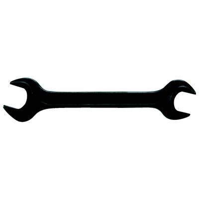 Double-sided spanner, uniformly black, suitable for mechanical work.