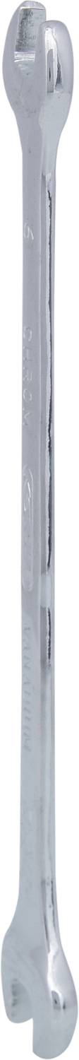 A silver ring spanner, a tool used for loosening or tightening screws and nuts.