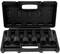 A black suitcase with six different-sized socket nuts. The nuts are neatly placed in foam inserts.