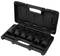 A black open plastic case with five socket nuts in matching recesses, suitable for professional use.